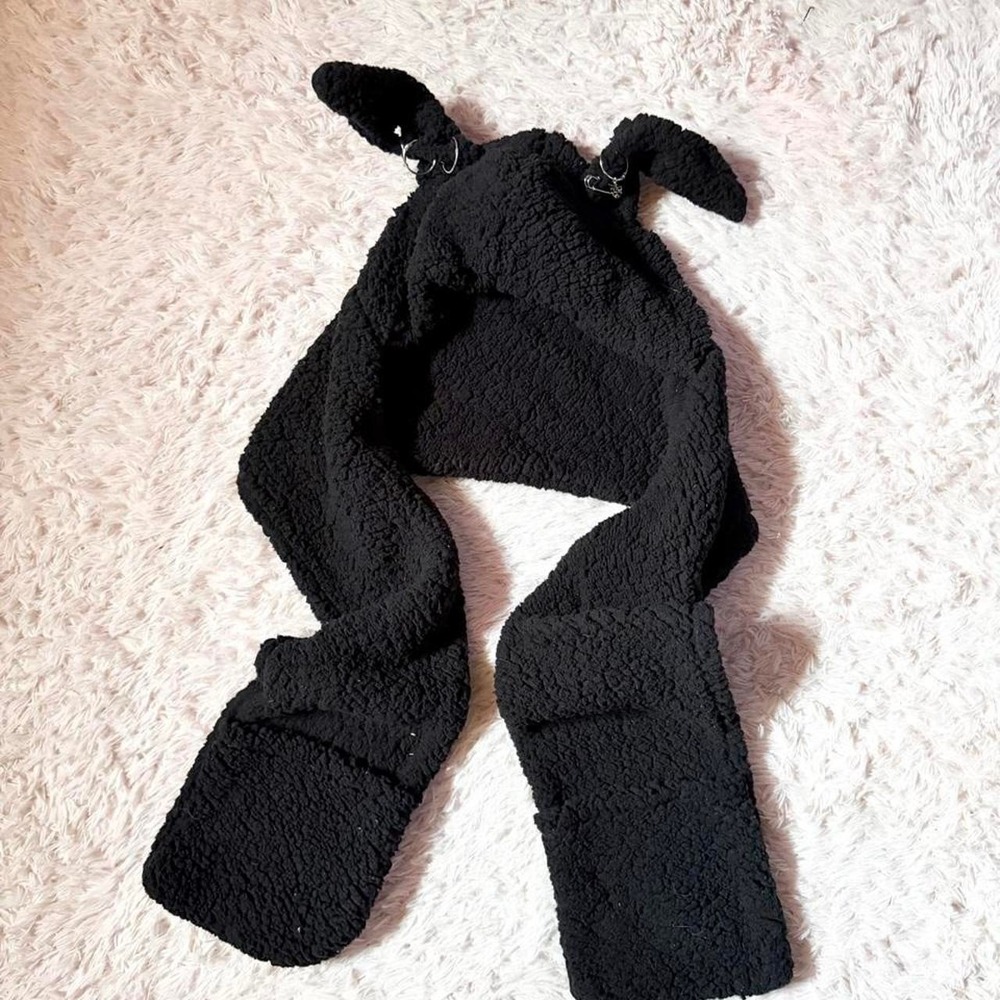 Bunny Ears Pierced Edgy Alternative Harajuku Gothic Cozy Winter Hat Scarf Dark